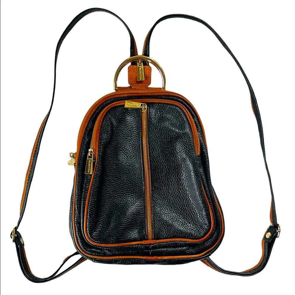 Valentina Brown and Black Backpack Purse | Made in Italy Bellisimo | Gold Zipper